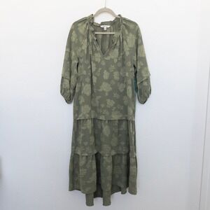 The Pioneer Womens Dress Size M Green Floral Tiered Midi Boho‎ Cottage Prairie